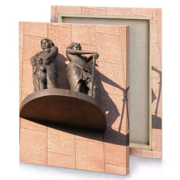 a statue of two men on wall bistre canvas - Image 4