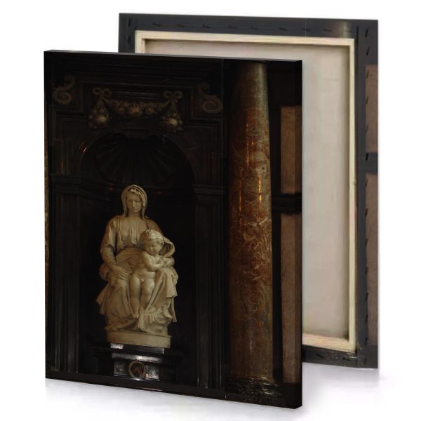 a statue of woman holding baby dark olive green canvas - Image 4