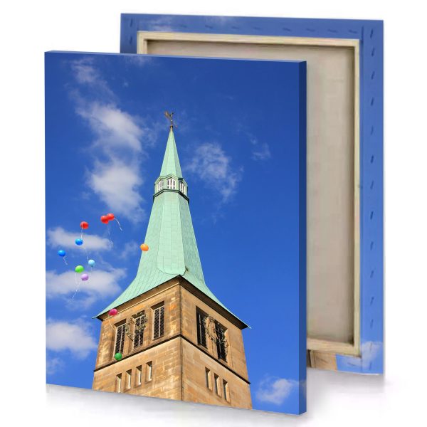 a tower with clock and bunch of balloons cerulean blue canvas - Image 4