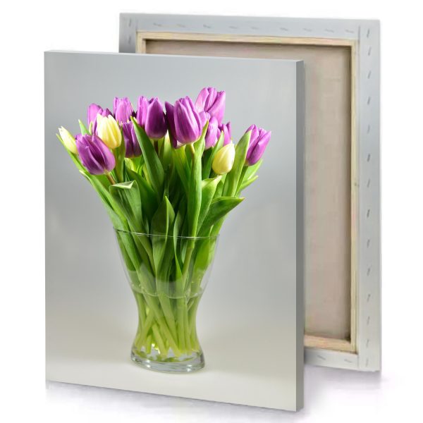a vase of purple and yellow tulips olive drab canvas - Image 4
