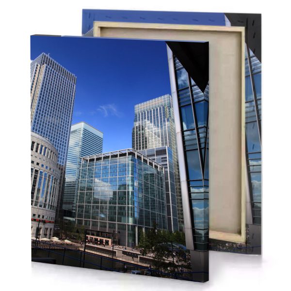 a view of city with skyscrapers and bridge royal blue canvas - Image 4