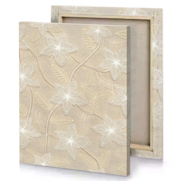 a wallpaper with pattern of leaves and flowers canvas - Image 4