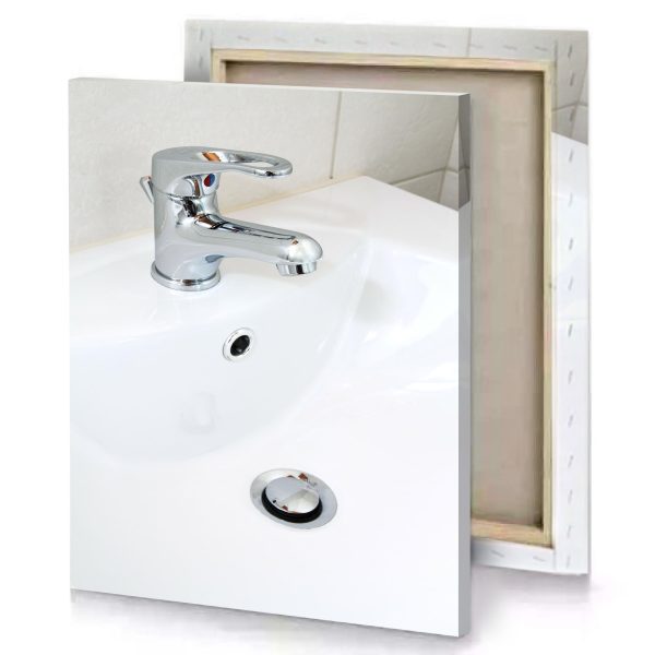 a white sink with chrome fauce silver canvas - Image 4