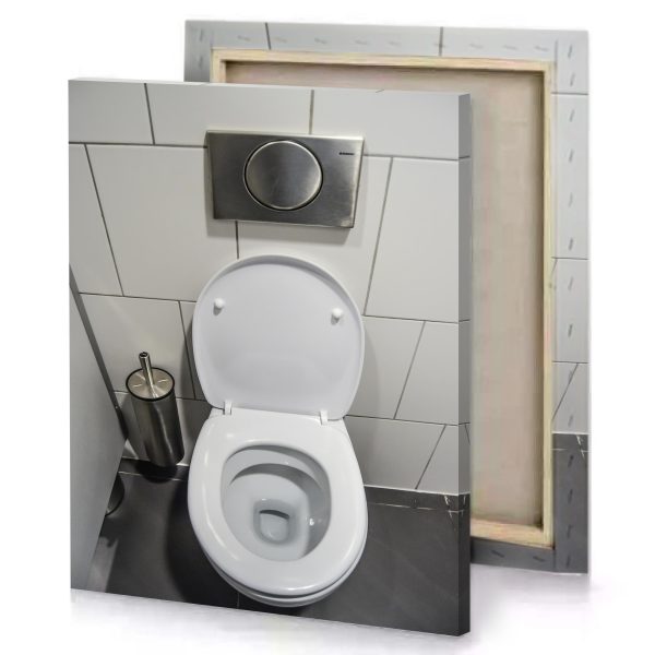 a white toilet with silver lid canvas - Image 4