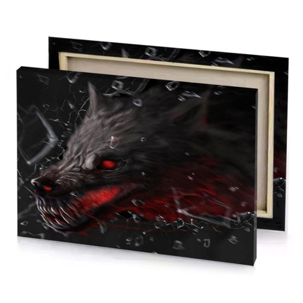a wolf with red eyes and black background garnet canvas - Image 4