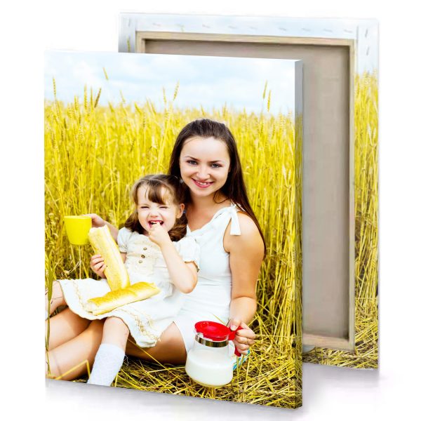 a woman and her child sitting in field of wheat white smoke canvas - Image 4