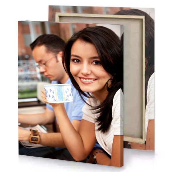 a woman holding cup smoky black canvas - Image 4