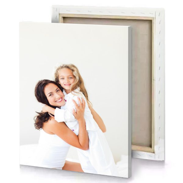 a woman holding little girl on her back white smoke canvas - Image 4
