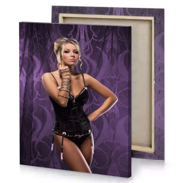 a woman in black corset and choker charcoal canvas - Image 4