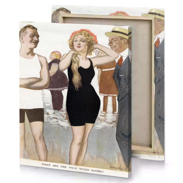a woman in black dress and hat is standing next linen canvas - Image 4