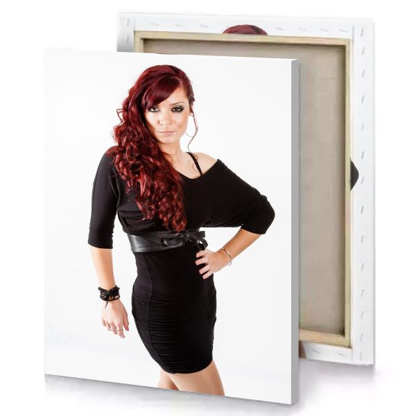 a woman in black dress posing for picture white smoke canvas - Image 4