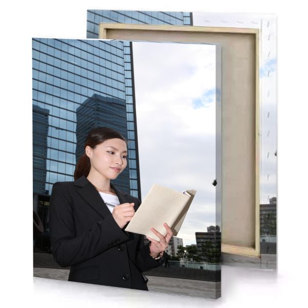 a woman in black suit white smoke canvas - Image 4