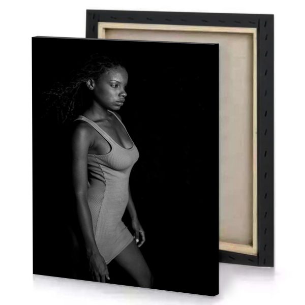 a woman in bodysuit standing the dark black canvas - Image 4