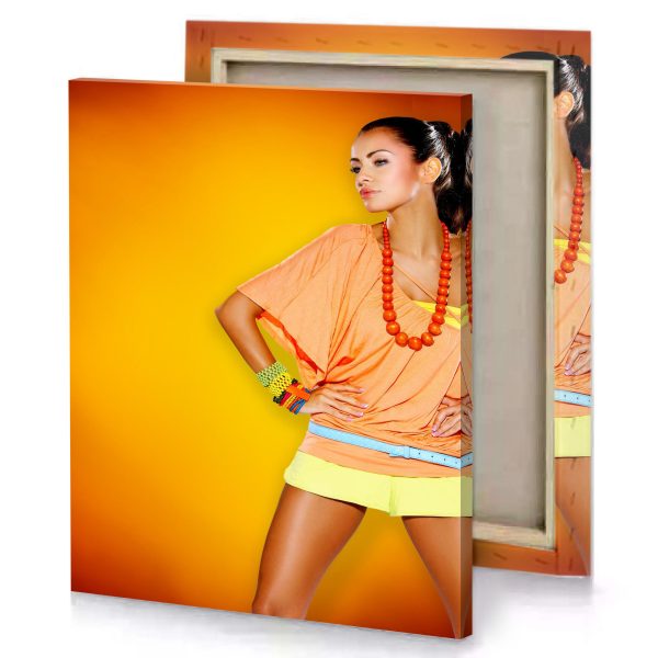 a woman in bright orange shirt and yellow shorts firebrick canvas - Image 4