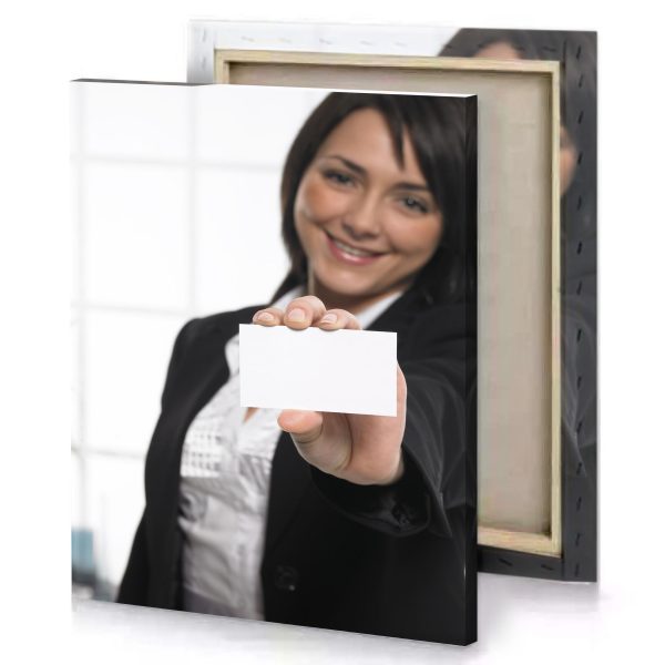 a woman in business suit holding card white smoke canvas - Image 4