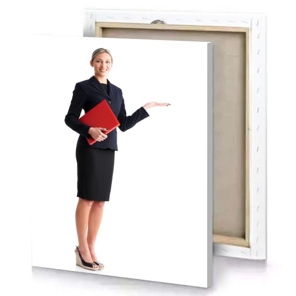 a woman in business suit holding red folder firebrick canvas - Image 4