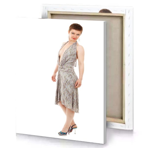 a woman in dress and heels white canvas - Image 4