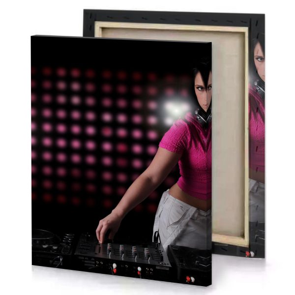 a woman in pink shirt is playing dj brown canvas - Image 4