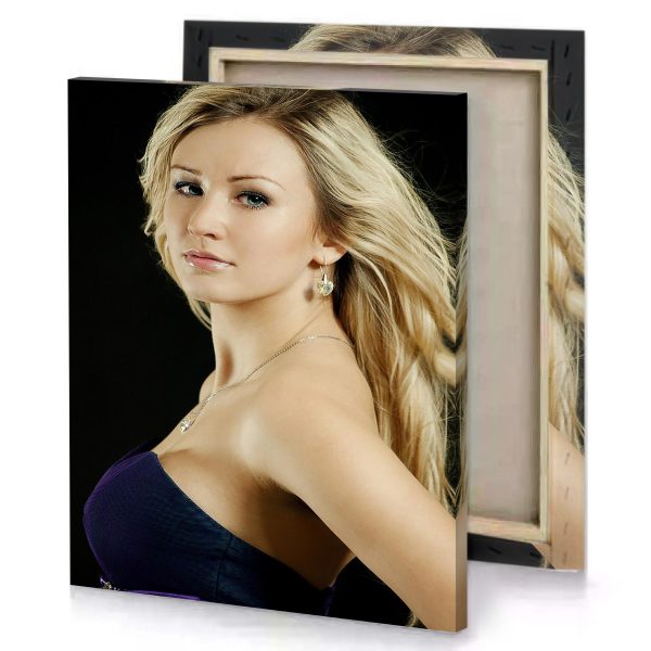 a woman in purple dress posing for picture smoky black canvas - Image 4