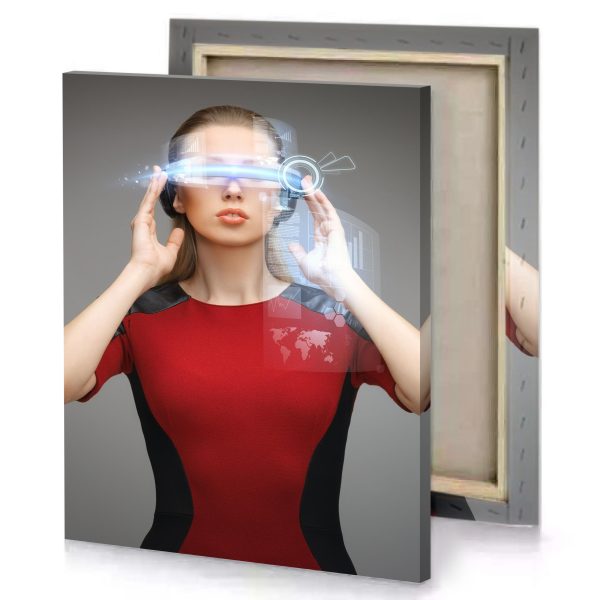 a woman in red dress holding cell firebrick canvas - Image 4
