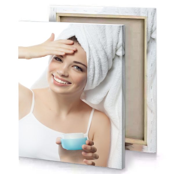a woman is holding cup and towel white smoke canvas - Image 4
