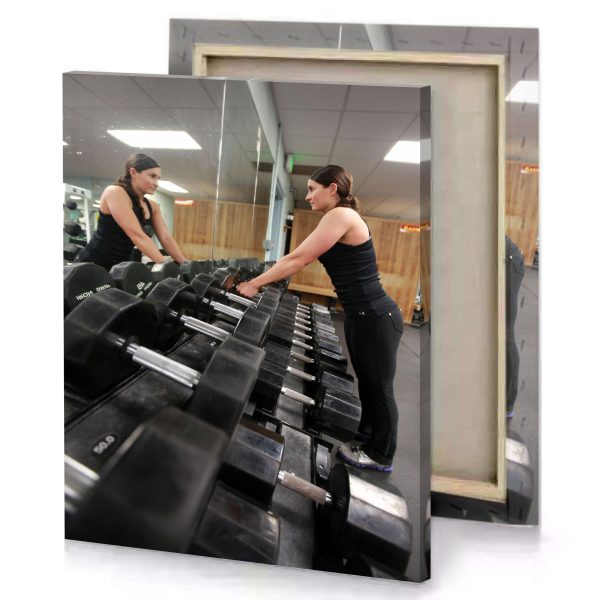 a woman is working out on treadmill copper canvas - Image 4