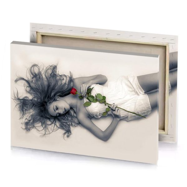 a woman laying down with rose in her hand charcoal canvas - Image 4