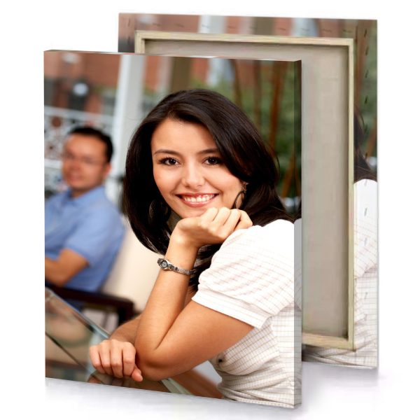 a woman sitting at table with laptop dark olive green canvas - Image 4