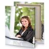 a woman sitting at table with laptop white smoke canvas - Image 4