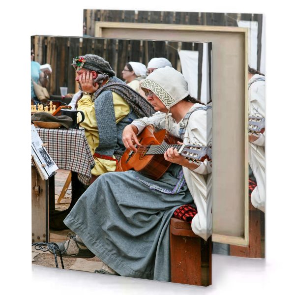 a woman sitting on bench playing guitar sienna canvas - Image 4