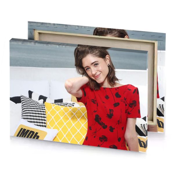 a woman sitting on couch with pillow firebrick canvas - Image 4