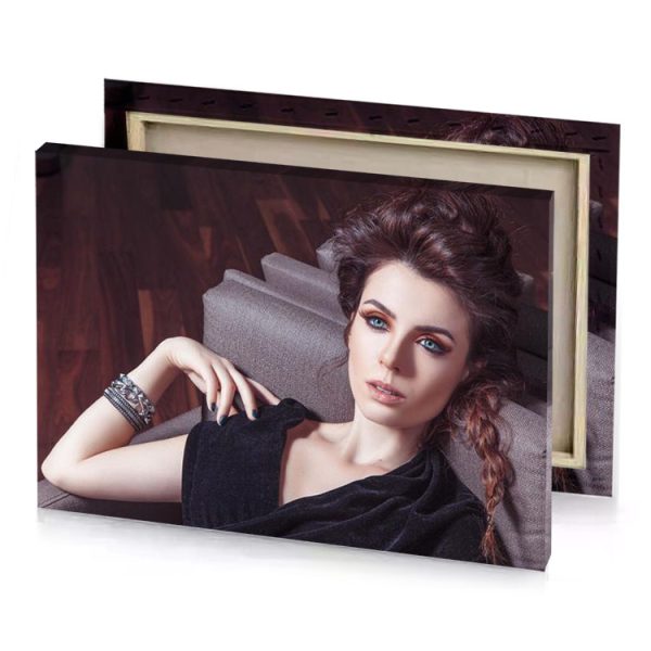 a woman sitting on couch with ring her finger bistre canvas - Image 4