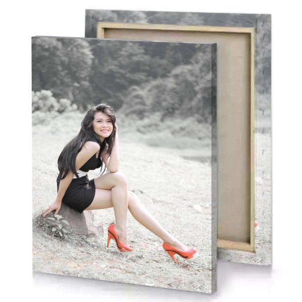 a woman sitting on rock in field platinum canvas - Image 4