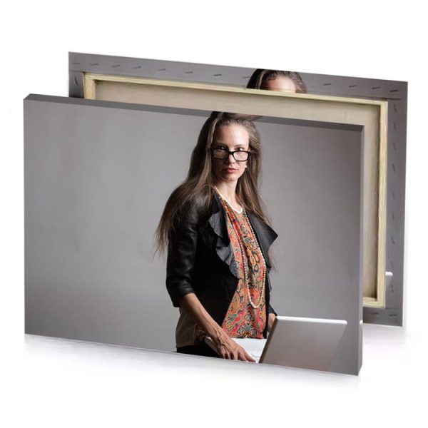 a woman sitting on stool with laptop manatee canvas - Image 4