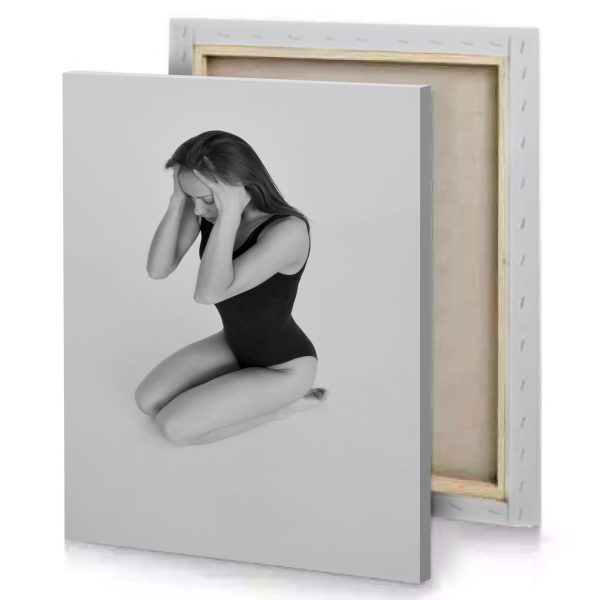 a woman sitting on the floor in black and white smoky canvas - Image 4