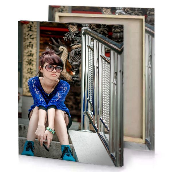 a woman sitting on the steps of building charcoal canvas - Image 4