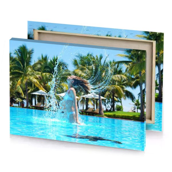 a woman splashing water on her face in pool moonstone blue canvas - Image 4