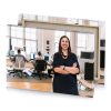 a woman standing in an office with her arms crossed white smoke canvas - Image 4