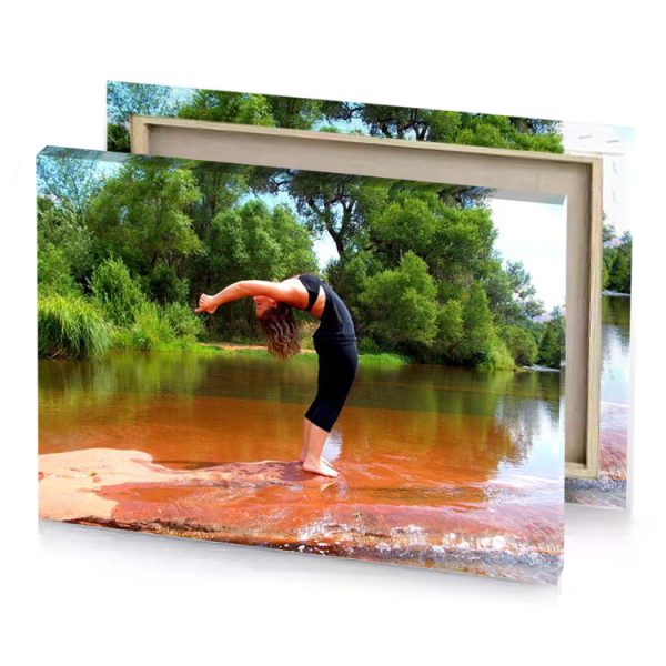 a woman standing on rock in river dark olive green canvas - Image 4