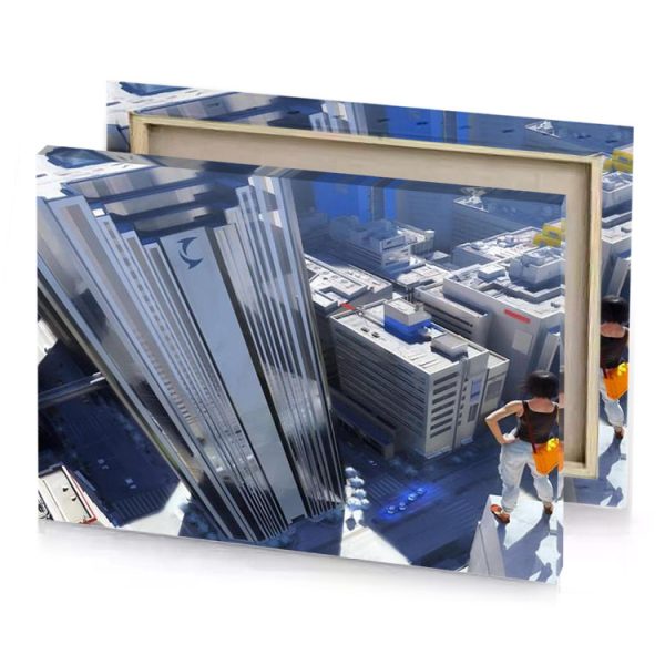 a woman standing on top of building manatee canvas - Image 4