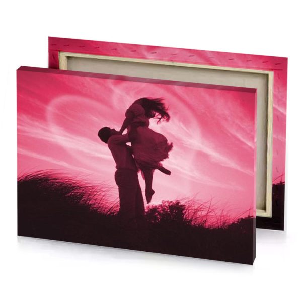 a woman standing on top of grass covered hill light pink canvas - Image 4