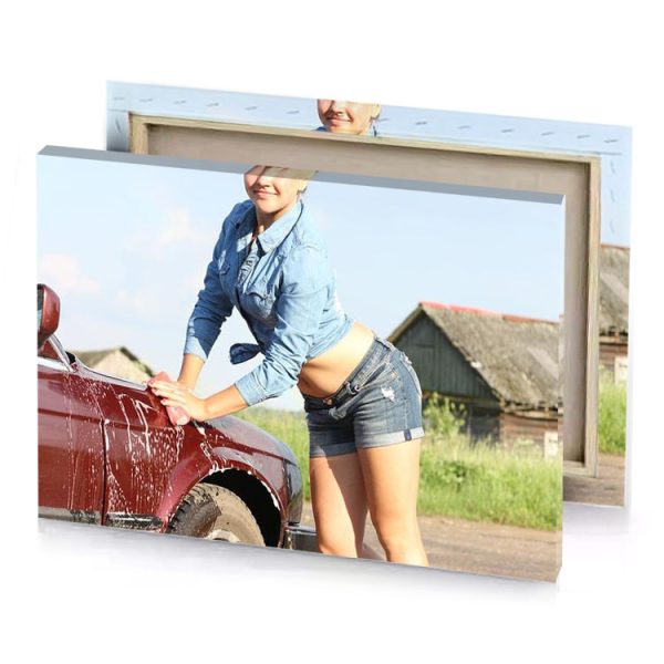 a woman washing her car with red bucket lavender canvas - Image 4