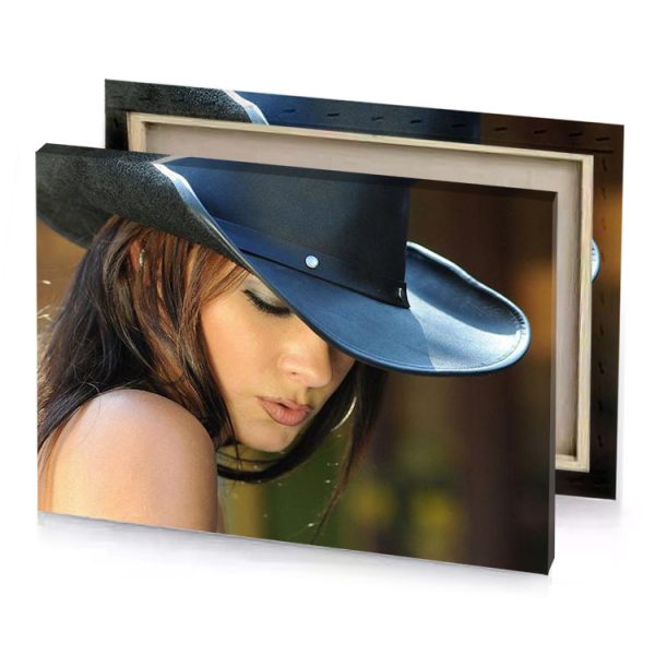 a woman wearing cowboy hat bistre canvas - Image 4