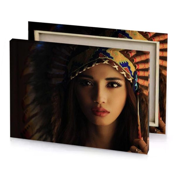 a woman wearing headdre with feathers smoky black canvas - Image 4