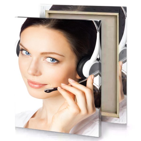 a woman wearing headset and talking on cell snow canvas - Image 4