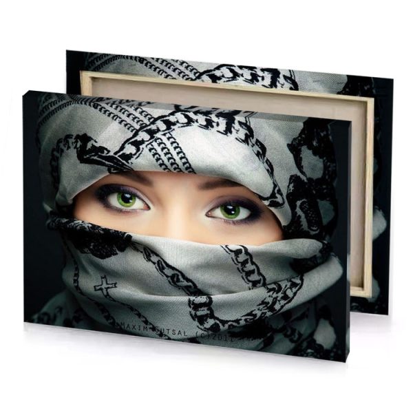 a woman wearing scarf and black white apricot canvas - Image 4