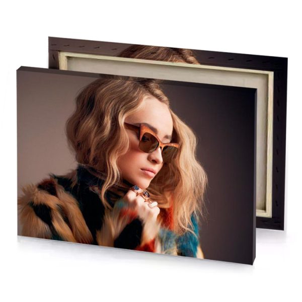 a woman wearing sunglasses and fur coat bistre canvas - Image 4
