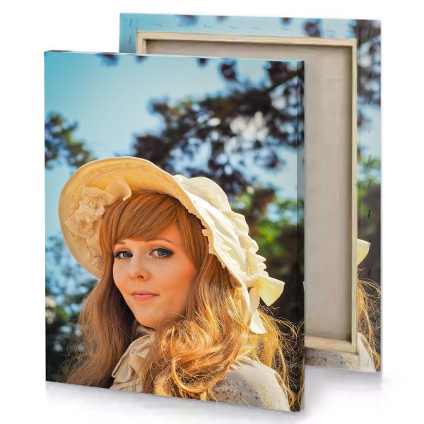 a woman wearing yellow hat and white dress light steel blue canvas - Image 4