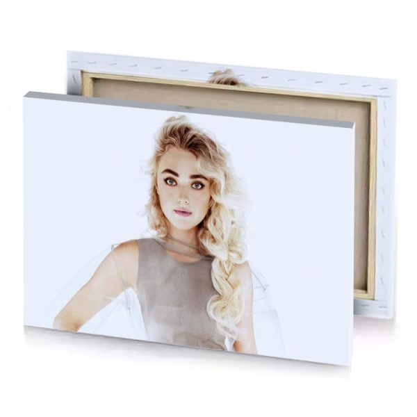 a woman with blonde hair and white dress lavender canvas - Image 4