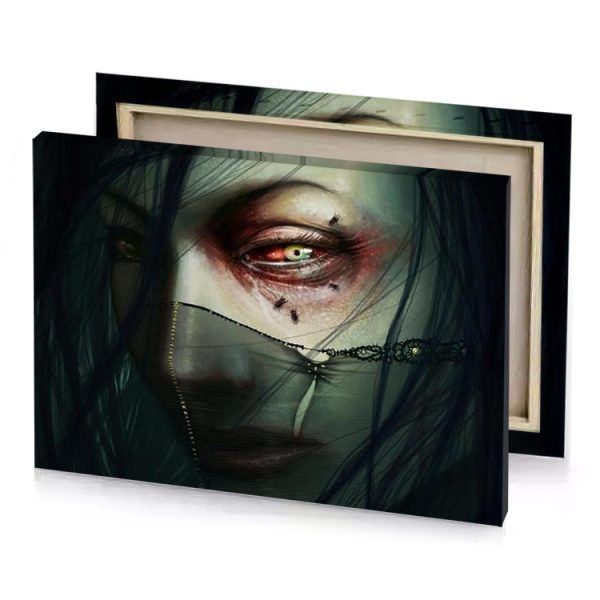 a woman with bloody face and chain around her neck silver canvas - Image 4